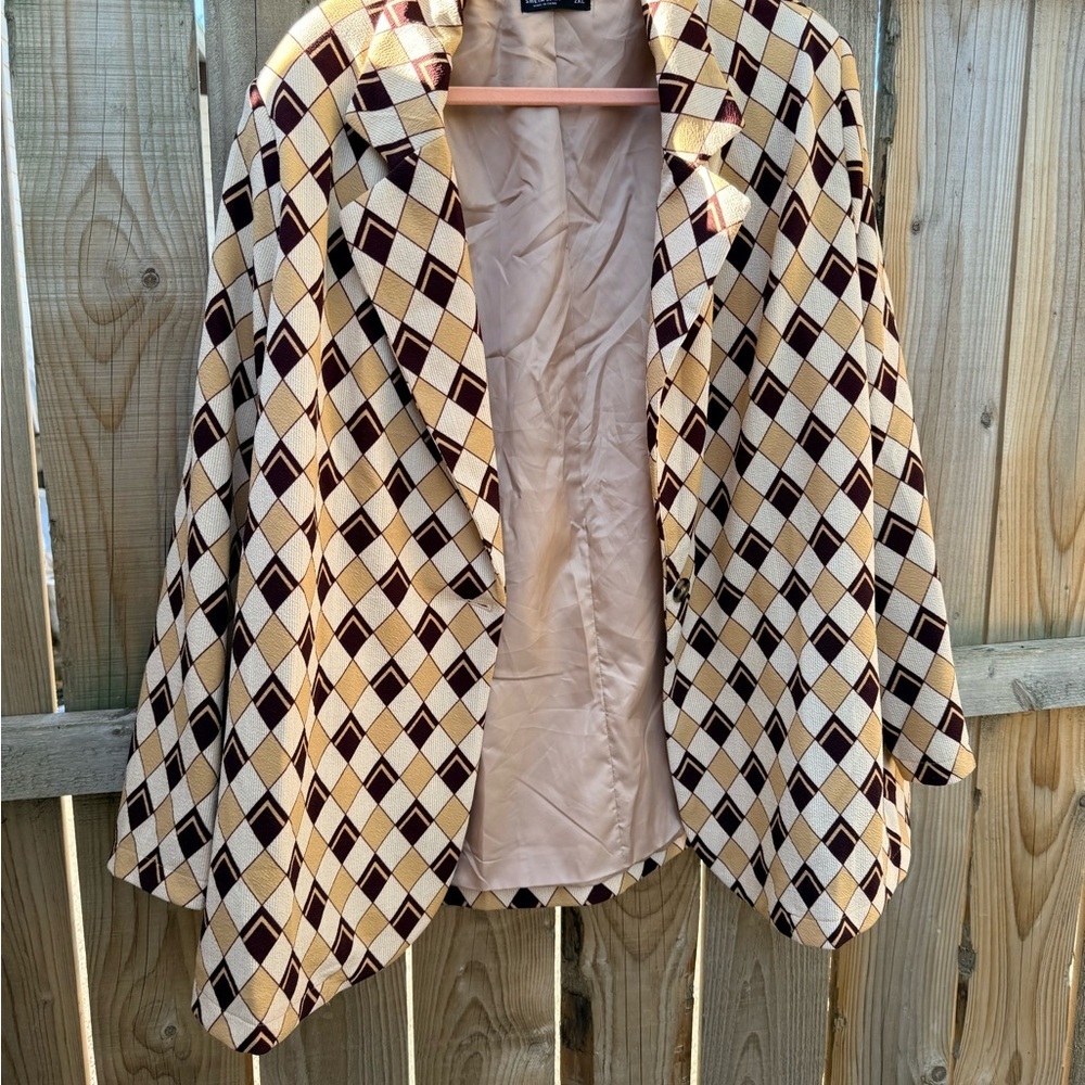 SHEIN Retro Blazer in Cream and Brown